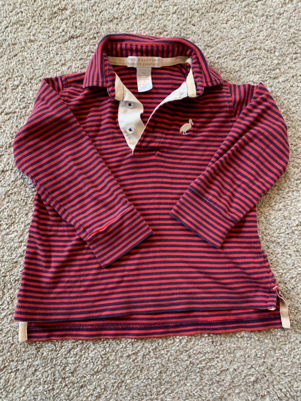 The Beaufort Bonnet Company Red & Navy Striped Long-Sleeve Polo